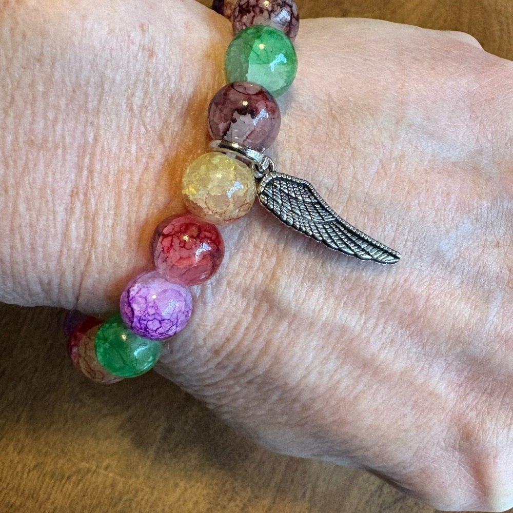 Colorful Glass Beaded Bracelet with Wing Charm
